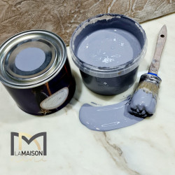 barattolo in metallo pittura linea vintage chalk e pennellata colore blu lavanda
