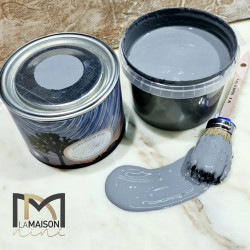 barattolo in metallo pittura linea vintage chalk e pennellata colore grigio