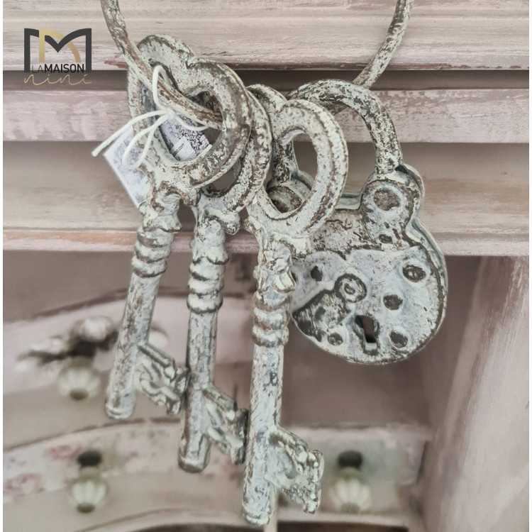 set di tre chiavi e lucchetto con anello colore grigio shabby