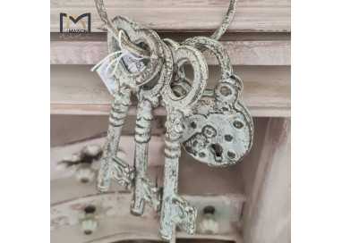 set di tre chiavi e lucchetto con anello colore grigio shabby