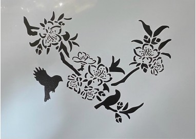 stencil uccelli e ramo fiorito