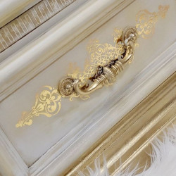 cassetto dipinto con love paint pittura per mobili di colore bianco e pigmento in foglia oro